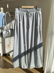 SHEIN EZwear 大码纯色休闲抽绳裤 - 灰色 - 查看 6