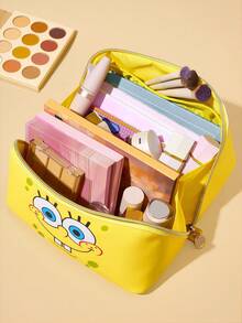 SpongeBob SquarePants | SHEIN 1个可爱卡通图案印花大容量可折叠PU皮革化妆包，多功能收纳袋，可存放小物件，适合旅行、工作、化妆或学习，适合女性和学生，也是不错的礼物选择。 - 黃色 - 查看 2