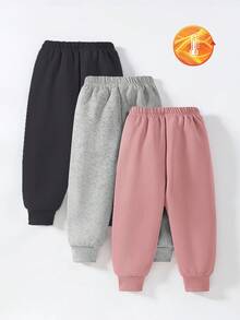 SHEIN Playful Pals GraphicGems 3pcsCasual & Comfortable Plain Baby Gir Sweatpants - Multicolor - View 2