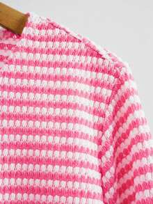 Rusticease 加大码外出上衣女士休闲条纹印花长袖宽松T恤，女士冬季服装 - 玫紅色 - 查看 5