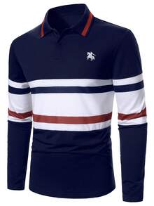 Manfinity Mode Men's Fashion British Style Top, Casual Polo Shirt Polo Shirt For Men - Navy Blue - View 1