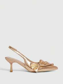CUCCOO SZL Women's Pointed Toe Slingback Pumps With Bowknot Decor, Stiletto Heel, Backless Design, Elegant & Sexy - Rose Gold - View 2