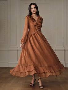 Aveloria Rosie 宽松度假风连衣裙，喇叭袖设计，尽显法式优雅风情 - 亮橙色 - 查看 5