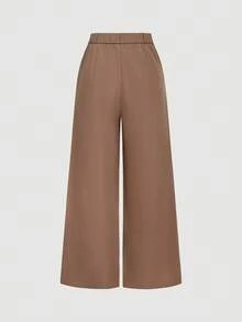 SHEIN MOD Women's Coffee Brown 2 Pieces Set,Summer Business Casual Office Wear,Short Loose-Fit Blazer With Belt & Wide Leg Pants Suit,Elegant Workwear Pantsuit - Brown - View 8