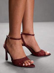 CUCCOO SZL Women's Pointed Toe Buckle Design Everyday Versatile Fashion High Heel Sandals For Christmas Spring Shoes Prom Heels - Burgundy - View 7