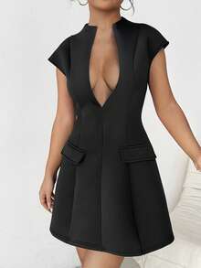 Chiquease 女性性感深V領A字型夏季連衣裙