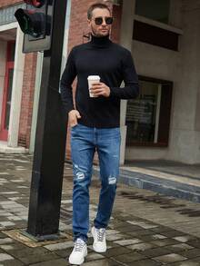 Manfinity Mode Men Solid Turtleneck Jumper - Black - View 6