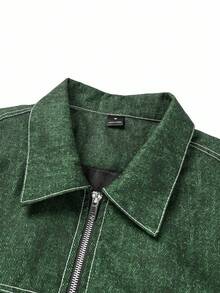 Manfinity EMRG Men's Casual Street Style Long Sleeve Jacket Green Jacket Men Jacket Vintage Jacket Work Jacket Cropped Jacket - Green - View 3