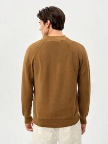 RONVEXI Men's Casual Solid Color Zipper Half-Placket Raglan Sleeve Sweater, Autumn/Winter - Camel - View 3