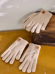 Cirelle 1pair Women's Winter Warm Knit Gloves, Double Layered With Touch Screen Fingertips For Parties, Driving, Running, Cellphone Gaming And Daily Activities Halloween Accessories Winter Gloves - Beige - View 2