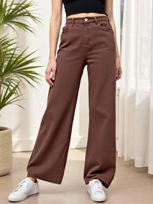 Quần jeans ống rộng dáng rộng cho bé gái tuổi teen, phong cách Y2K, chất liệu cotton thoải mái, thích hợp mặc hàng ngày, đi học và đi làm, có sẵn trong mọi mùa - Cà phê nâu - Xem 8