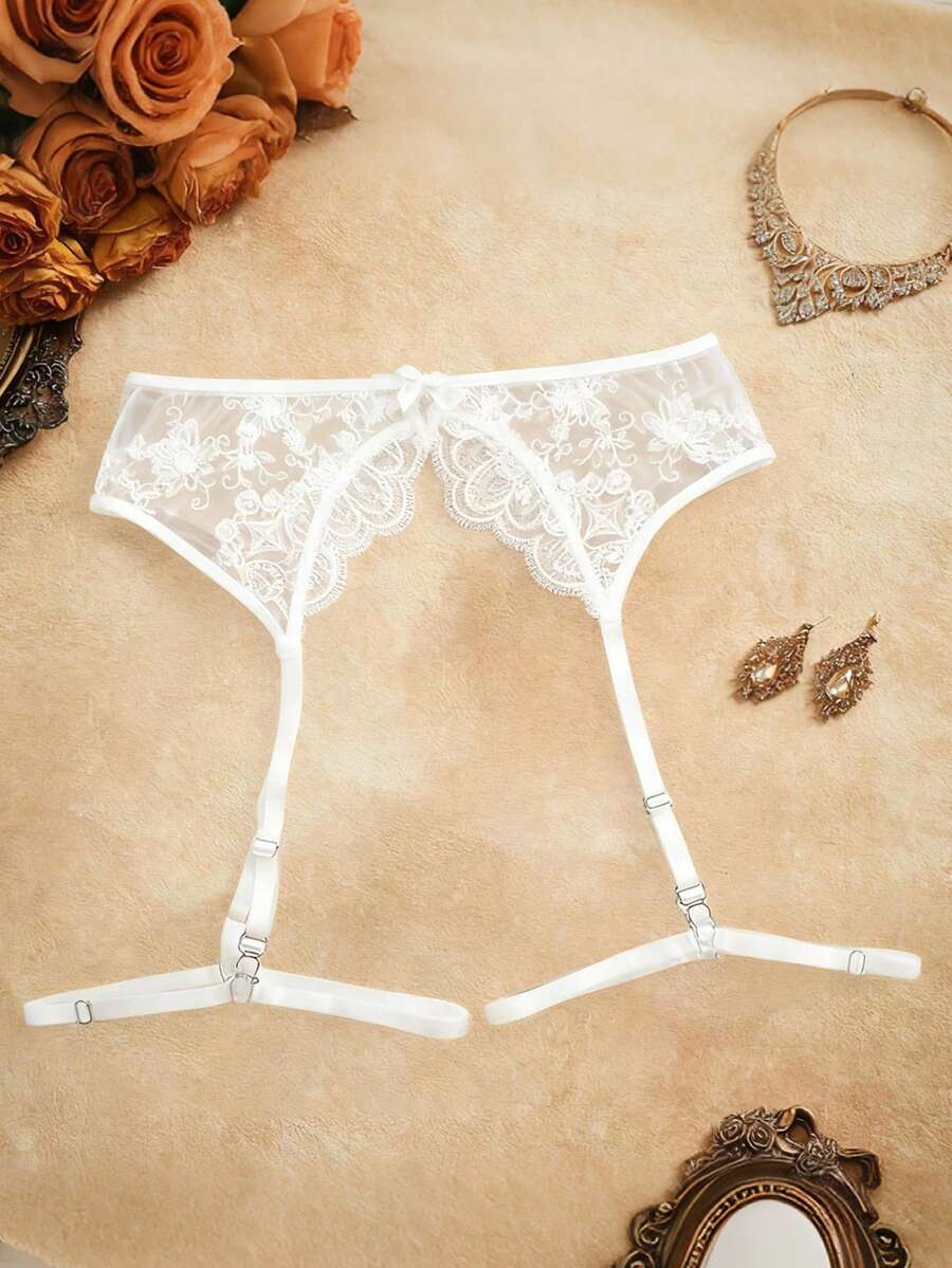 PinupPomp Women's Sexy Floral Lace Mesh Garter Belt Accessory - White - View 1