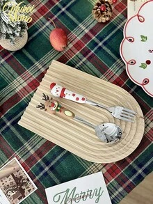 1PC Christmas Silver Spoon Creative Tableware Doll Dessert Spoon Fork Cartoon Christmas Tree Silver Spoon Fork Gift Box Set - Multicolor - View 6