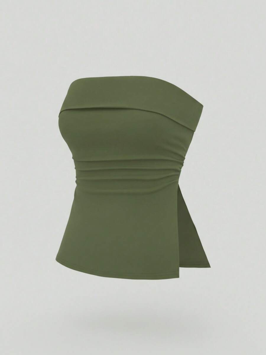 Top mujer stapless cualquier ocasión formal casual trendy corte A femenino - Verde militar - Ver 1