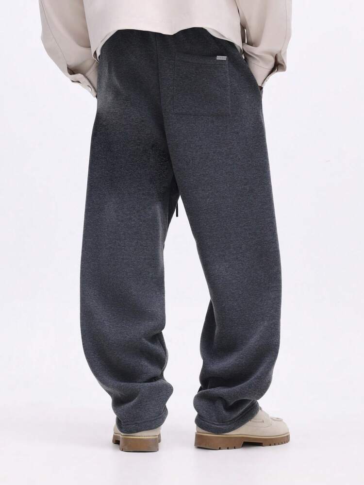 SUMWON Straight Fit Heathered Sweatpants With Embossed Side Graphic And Elastic Waistband Casual Loungewear Bottoms For Everyday Comfort And Relaxed Style Winter Wear Plain