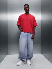 PLAYBOY X SUMWON Boxy Fit Crew Neck Short Sleeve Statement Graphic Tee With Back Print Cotton Blend Streetwear Style - Red - View 3