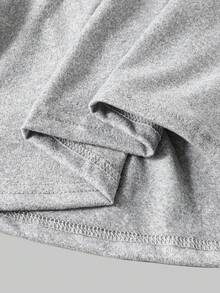 SHEIN Explorewe 2pcs/Set Tween Girl' Solid Color Casual Logo Graphic Oblique Shoulder Long Sleeve Knit T-Shirt, Slouchy, Minimalist & Versatile, Suitable For Autumn/Winter And Spring - Multicolor - View 6