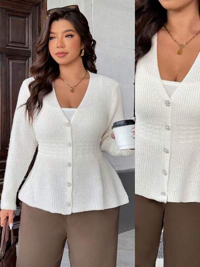 Easura Plus Size New Comfortable & Fashionable Soft Solid Color Cardigan Knit Sweater