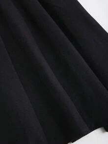 Sweetra 女士优雅通勤舒适黑色两件套V领金属纽扣长袖外套及百褶裙套装，秋冬款 - 黑色 - 查看 7