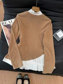 SHEIN Frenchy Áo thun nữ tay dài cổ cao cài nút, áo cài nút kim loại, áo xếp ly, áo màu nâu cho nữ, áo tay dài màu nâu, áo màu nâu cà phê, áo kiểu màu nâu, áo chui đầu màu nâu, áo nữ thanh lịch, mùa thu, áo thun giữ nhiệt, áo phối màu, áo kiểu thường ngày cho nữ, phong cách Pháp thanh lịch, cổ điển, tối giản, phù hợp mặc hàng ngày, áo kiểu nữ thanh lịch, mùa đông cho nữ, thường ngày cho nữ, bữa sáng cho nữ, phù hợp cho thường ngày và kỳ nghỉ, xuân/thu, phong cách Pháp, phụ nữ Paris, phong cách châu Âu, kỳ nghỉ châu Âu, thu/đông, phù hợp cho mọi mùa, mùa đông cho nữ, năm mới, phụ nữ năm mới, phong cách Pháp thường ngày, cổ điển, tối giản, phù hợp mặc hàng ngày, phong cách Pháp, phong cách châu Âu - Màu Khaki - Xem 2