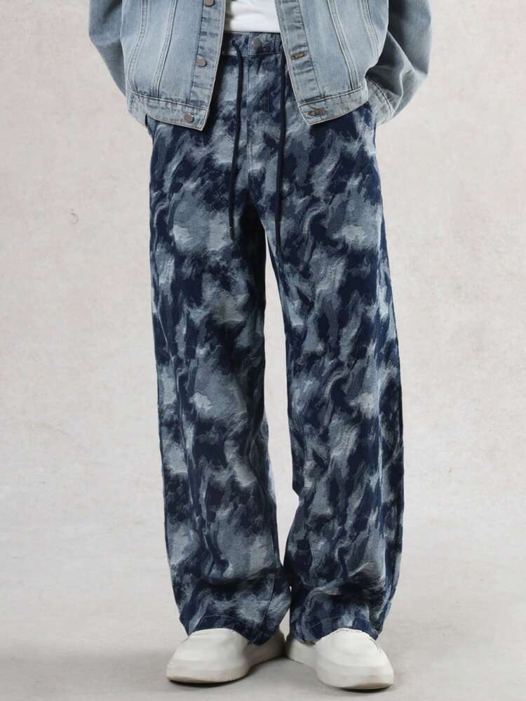 Men's Elastic Waist Textured Denim Jeans, Multi-Color, Autumn