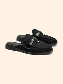 CUCCOO BASICS Sepatu Kasual Wanita Rajut Hitam Serbaguna Nyaman untuk Perjalanan Sehari-hari, Sepatu Slip-On Model Mule untuk Natal dan Musim Semi - Hitam - View 2