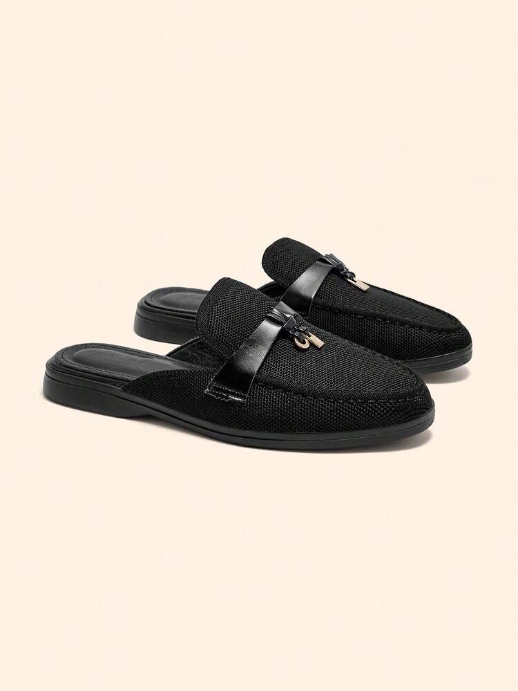 CUCCOO BASICS Women's Casual Fashion Black Knit All-Match Versatile Comfortable Commute Flat Mule Slip-On Shoes For Christmas Spring Shoes