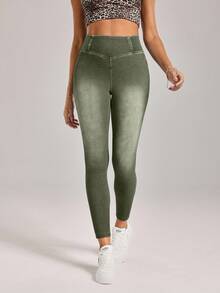 SHEIN Tall Quần Jeans Denim Nữ Fade Casual Casual Casual - xanh quân đội - Xem 5