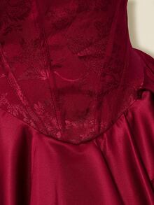 SHEIN ICON 提花面料不对称下摆迷你连衣裙，宫廷风格 - 酒紅色 - 查看 7