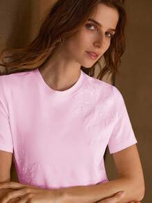 PREMIUM ÁO THUN HOA THÊU KIM TUYẾT TƯƠNG PHẢN DÀNH CHO NỮ - Hồng - Xem 5