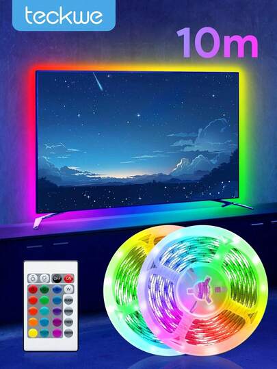 Teckwe 98.4英尺/ 65.6英尺led燈條,rgb 3535多色彩燈條,智能燈條,具有24鍵的遙控器和應用程式控制夜燈,裝飾客廳,萬聖節裝飾