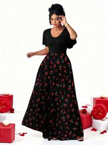 Elenzga Plus Size Elegant Minimalist Holiday Party Ruffle Sleeve Fitted Knit Dress - Multicolor - View 4
