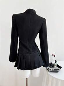 Elamini 女士黑色翻领西装外套，百搭专业风，时尚百搭，适合街头、办公、Y2K风格、约会、商务、休闲、通勤、秋冬季等各种场合。 - 黑色 - 查看 2