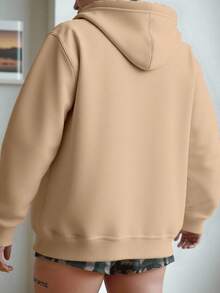 Hoodie mujer estampada sudadera gorro capucha puños acanalados calientita cómoda diario gráfico al frente ciudad New York Nueva York números 199x urbana - Beis y Negro - Ver 2