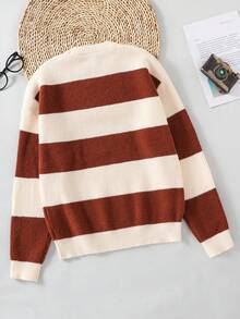 Men's Crew Neck Long Sleeve Striped Contrast Color All-Match Casual Pullover Sweater, Apricot Color, Suitable For Daily, School, And Leisure Wear 14 Year Old Clothes Boy Sweater Kid 8 Years Old Boy Knitwear Sweaters Teen Boys