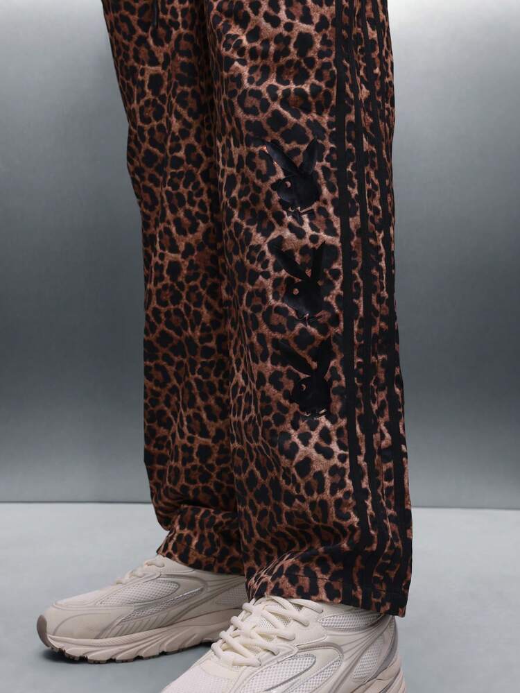 PLAYBOY X SUMWON Pantalones anchos de hombre con estampado de leopardo, de corte casual y holgado, con patrón animal, para otoño e invierno, de estilo callejero y cómodos para uso diario