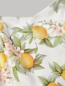 SHEIN MOD فستان بحمالات رفيعة باللون الأصفر مع ربطة عنق على الظهر بطبعة زهور الليمون الرومانسية للسيدات - متعدد الألوان - مشاهدة 8