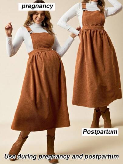 Boho Mama 秋冬季孕妇休闲纯色背带裙