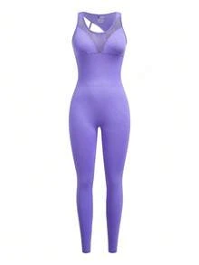 Innovista Einfarbiger, rückenfreier, ärmelloser Jumpsuit für Damen mit ausgehöhltem Design, nahtloser Workout-Jumpsuit mit integriertem BH, herausnehmbaren Polstern, sportlicher, dehnbarer Yoga-/Fitness-Strampler, einteiliger Trainingsanzug, rückenfrei mit Netzausschnitt, atmungsaktiver Sport-Bodysuit für den Herbst, bauchkontrollierendes Design, tägliche Athleisure-Overall-Kleidung, vom Büro ins Fitnessstudio, von zu Hause aus arbeiten, Laufen, Biker, HIIT-Training, bequeme Bewegung