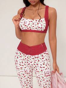 Medorelle Conjunto de 2 piezas con estampado floral aleatorio para mujer - Top corto y shorts - Multicolor - Ver 4