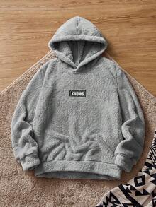 SWAVVY 2pcs Men's Fleece Fashionable Plush Hooded Sweatshirt Set, Autumn/Winter, Long Sleeve Top - Multicolor - View 9