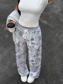 StreetHx Quần dài thể thao ống đứng in họa tiết lá cây màu xám, cạp chun, có dây rút, họa tiết ngụy trang dành cho nữ, thường ngày cho mùa thu/đông, thích hợp mặc hàng ngày, giáo viên, trường học, lễ tốt nghiệp, phong cách đường phố cổ điển, giải trí, thể thao, mặc nhà - Xám - Xem 3