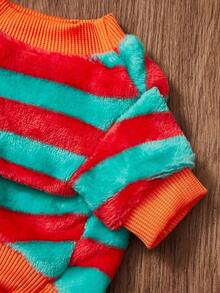 PETSIN 1pc Green Striped Colorful Pet Breathable Warm Hoodie For Autumn And Winter Holiday Leisure, Thick Pet Clothes - Green - View 5