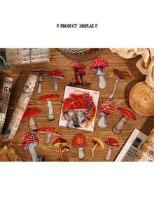 1Pack 40Pcs Vintage Plant & Mushroom PET Stickers, DIY Scrapbooking, Planner Sticker Materials,School Supplies - Multicolor - View 1