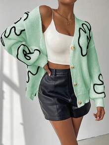 Chiquease Women's Colorblock Pattern Long Sleeve Cardigan - Mint Green - View 3