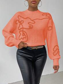 EMERY ROSE Women's Textured Minimalist Turtleneck Long Sleeve Sweater, Everyday Wear - Orange - View 4