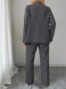 Elenzga Plus Size Solid Color Formal Suit Jacket & Pants Set