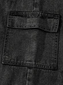 SHEIN ChillGRL Quần denim liền thân có túi và họa tiết thỏ dành cho bé gái tuổi teen, quần dài thường ngày phong cách đường phố cổ điển, dáng rộng thoải mái, cạp chun co giãn thoải mái, thích hợp mặc hàng ngày, đi nghỉ, đi học, đi chơi - màu đen - Xem 5