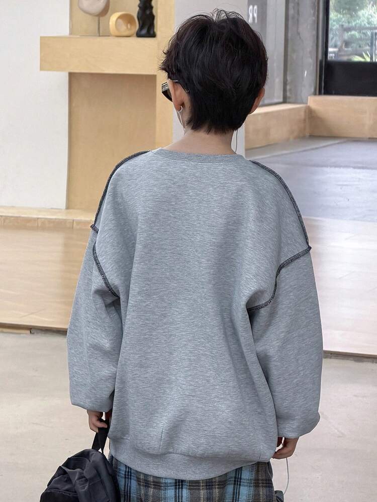 Tween Boy Drop Shoulder Loose Fit Crew Neck Pullover Sweatshirt
