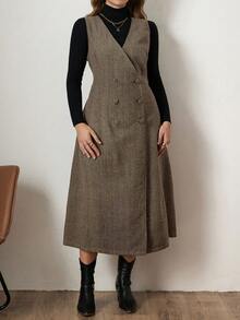 Zelara Jachetă midi kaki fără mâneci, cu talie elastică, toamnă/iarnă - cafea maro - Vizualizare 5